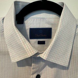 David Donahue Dress Shirt 16 1/2 36/37 Plaid with red,mint green and red